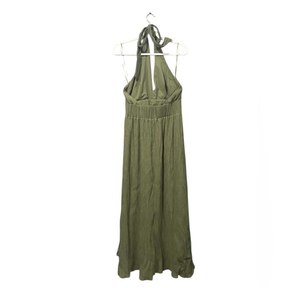 Abercrombie & Fitch Green Plisse Halter Maxi dress size Medium - Picture 3 of 8